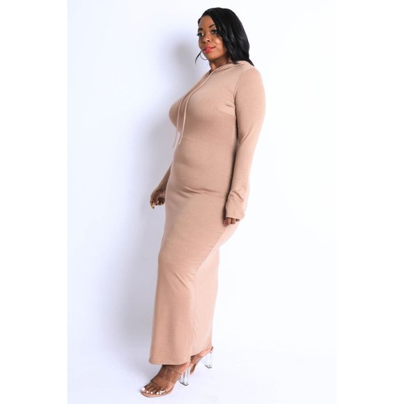 Women's Comfy Terry Hooded Maxi Dress With Side Slit Zipper Plus Size 1X 2X 3X - Picture 7 of 12